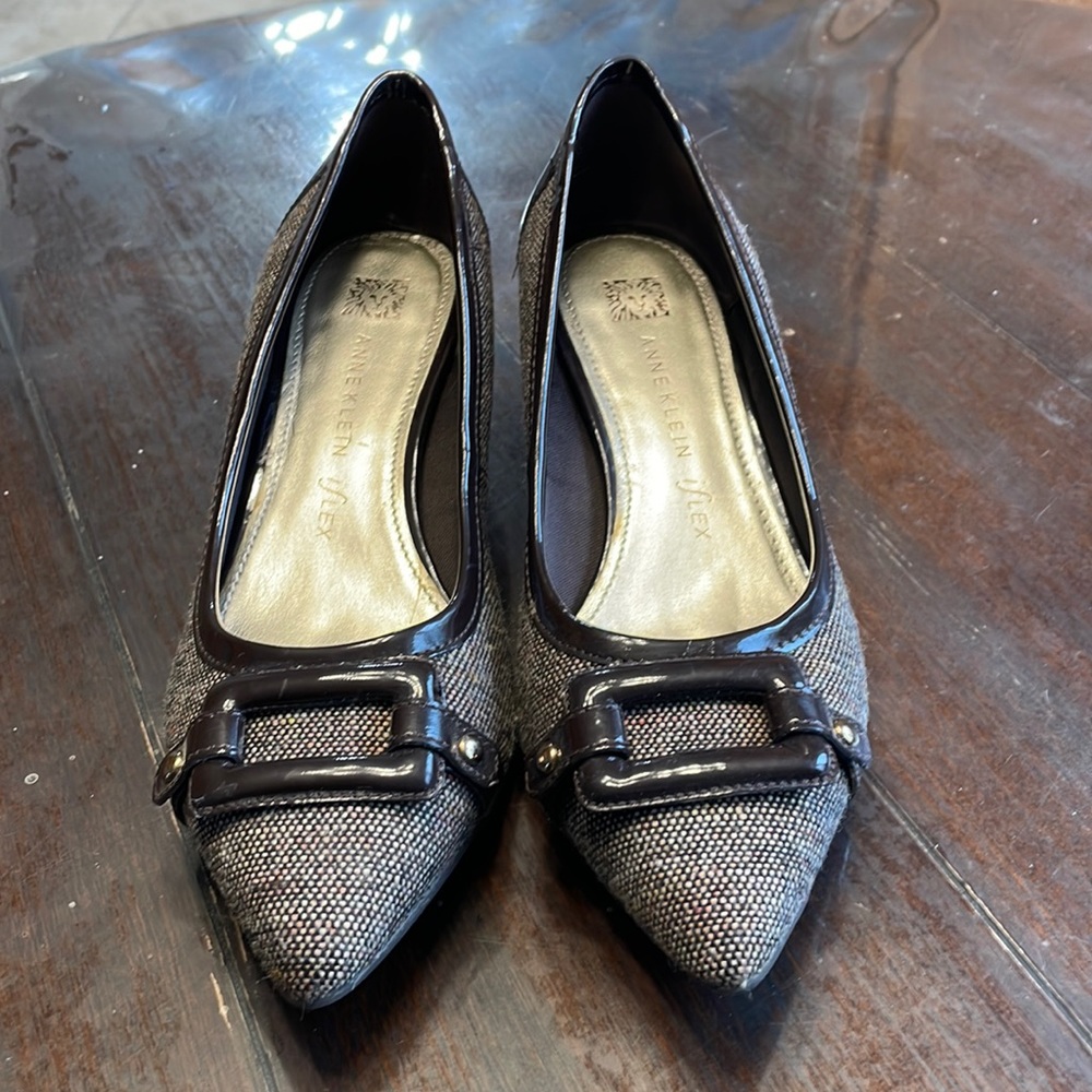 Anne Klein Gray Pointed Toe Flats with Buckle Detail